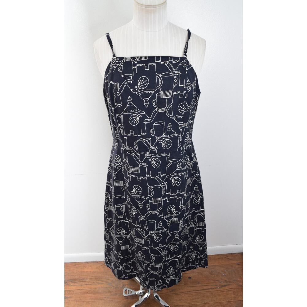 Gorman x Monika Forsberg Dress Womens 10 Black Apron Elephant Art Sleeveless